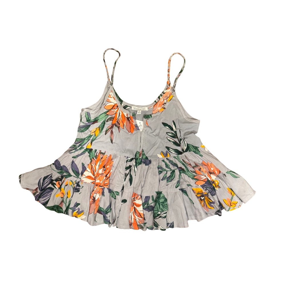 Patrons of Peace XS Floral Print Gray Sleeveless‎ Tank Top Blouse New